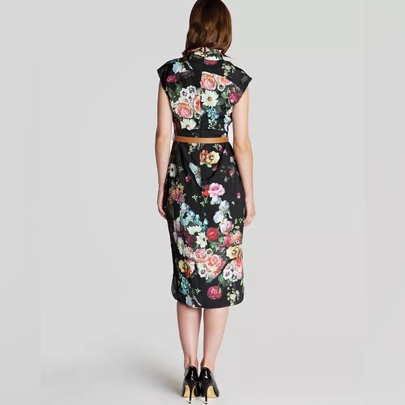 Ted Baker Robyne Oil Painting Floral Cowl Neck Midi Dress Size 1 / US 4 - Picture 2 of 15